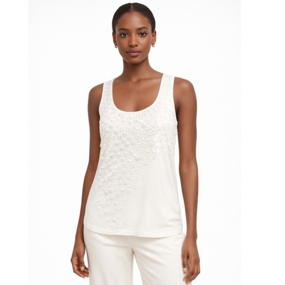 Ann Taylor Ivory Tank Top Sequin Heart Detail S Resortwear Chic Neutral 48-018